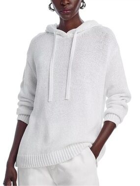 Aqua NEW Cotton Knit Hoodie Pullover Sweater White Drawstrings Womens XS